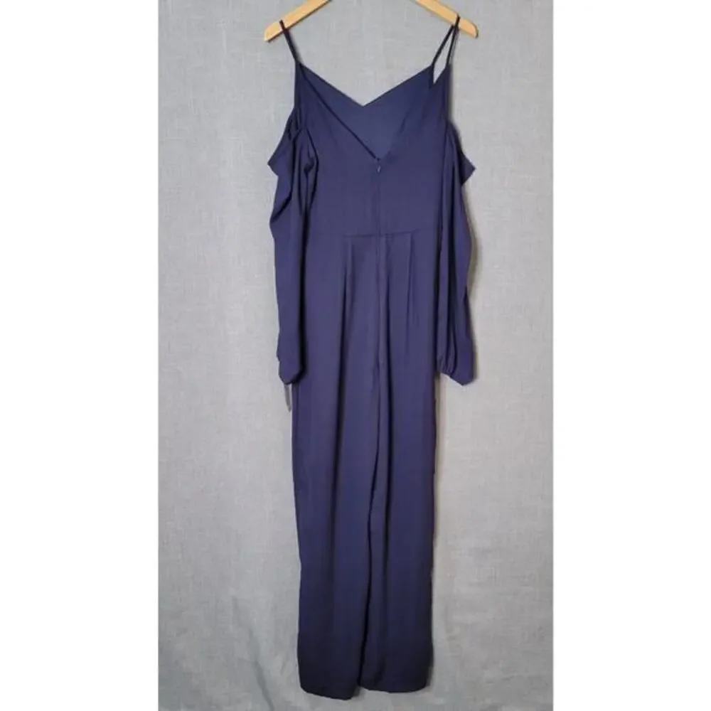 the Edit by Seventeen Women's Jumpsuit Romper Size 9 Cold Shoulder Wide Leg Blue